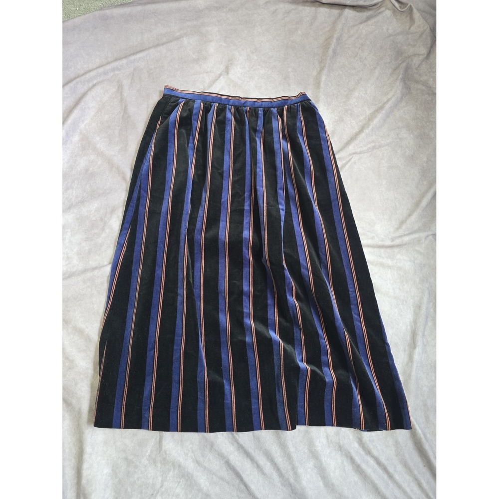 80s Perpetual Motion Velvet Striped Midi Skirt Whimsigoth Dark Academia VTG